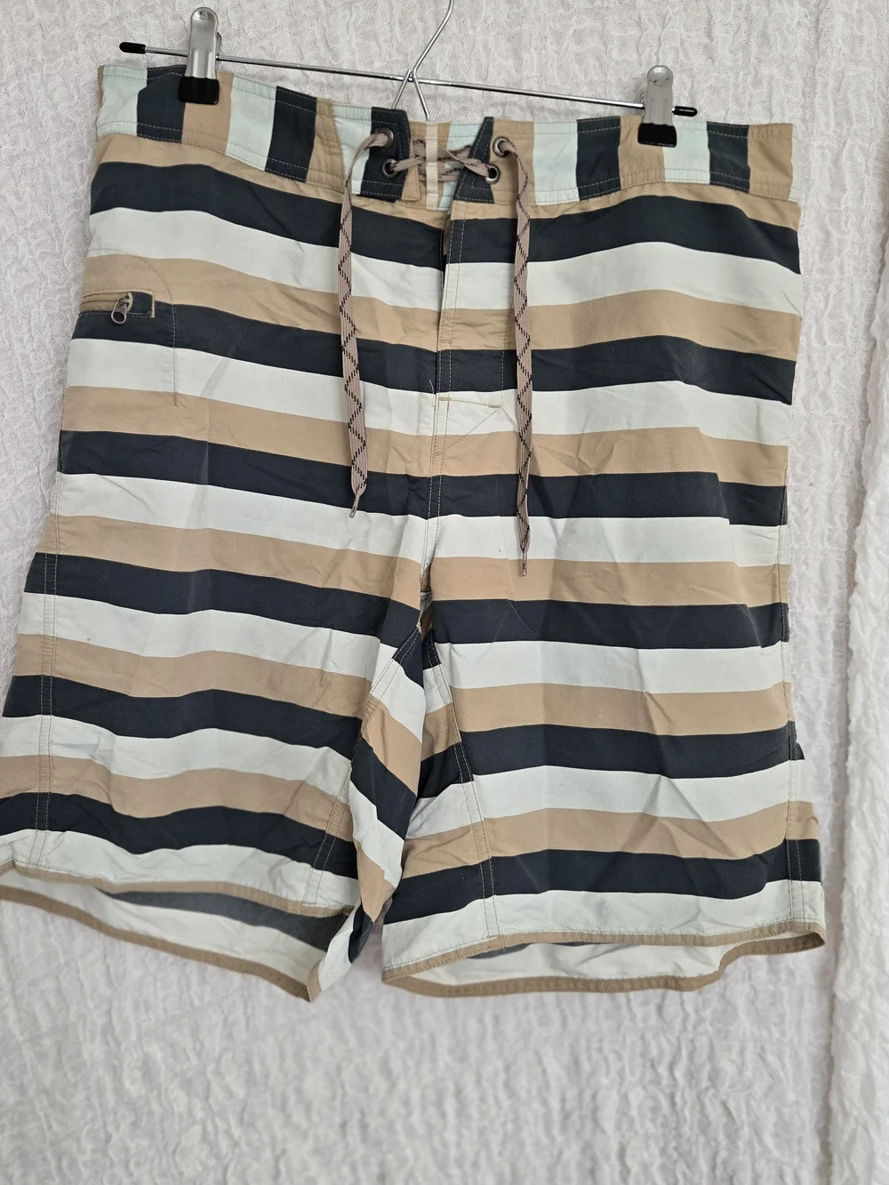 Patagonia Men’s Size 34 Striped Board Shorts in‎ Blue, Beige & White